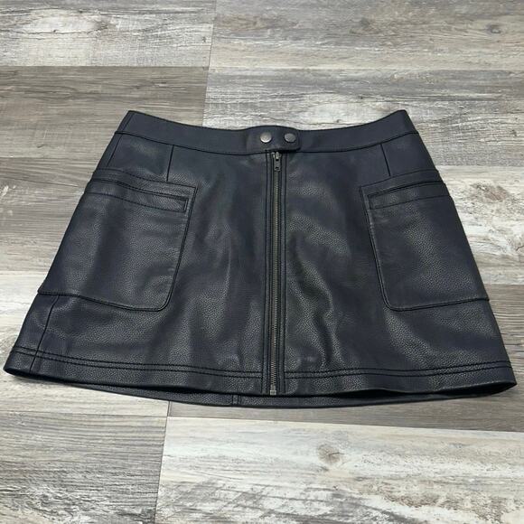 Free People Black Gray Womens 10 Full Front Zip Faux Leather A Line‎ Mini Skirt - Picture 1 of 9
